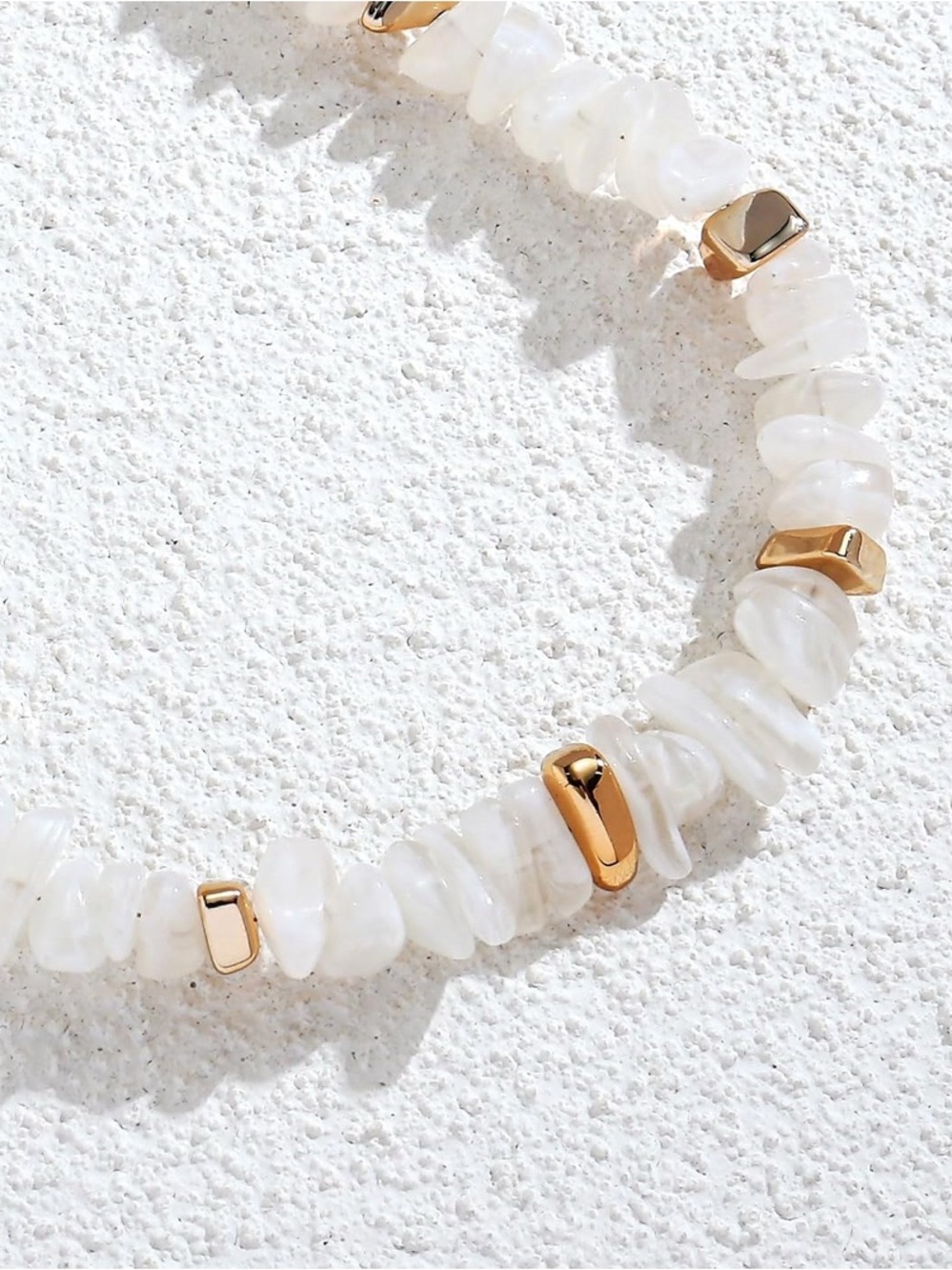 White Chip Beaded Necklace with Gold Accents - Picture 5 of 6